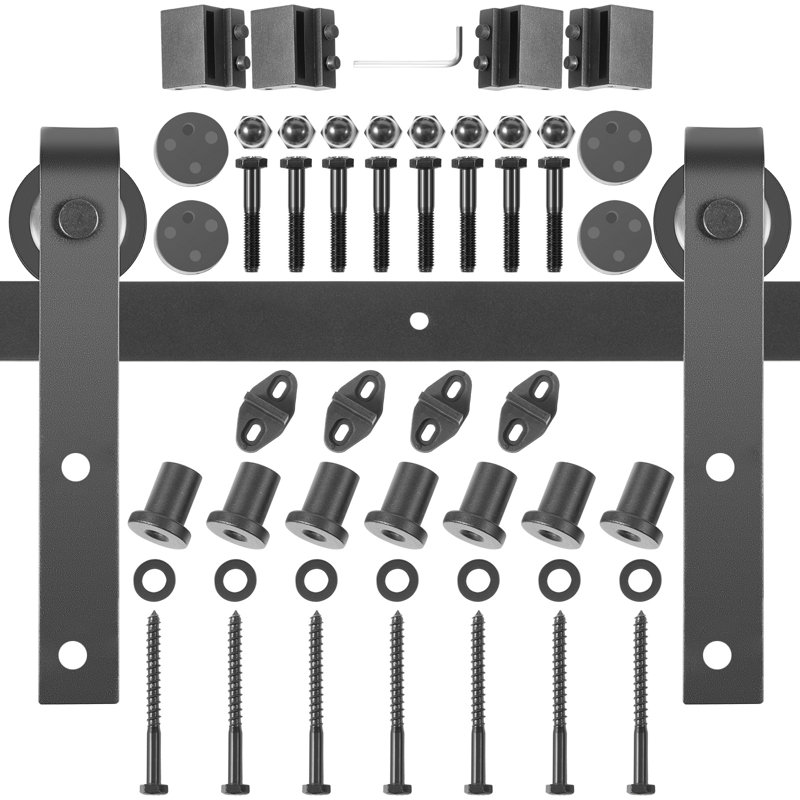 Black Steel Sliding Barn Door Hardware Kit for Double Doors