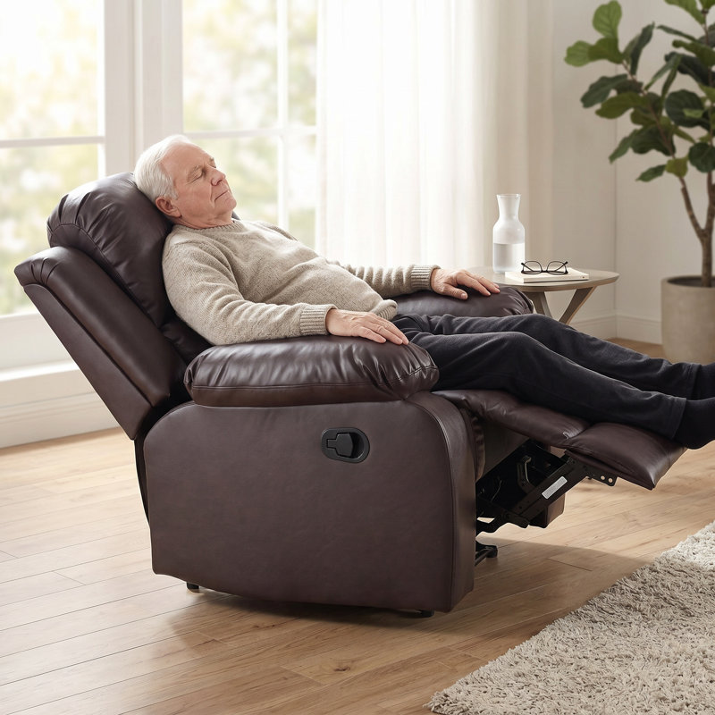 Fauteuil inclinable ergonomique en similicuir brun foncé, canapé inclinable simple pour salle familiale