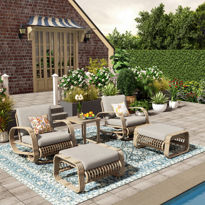 Patio 2 Person Swivel Aluminum Conversation Set With Cushions And Ottomans