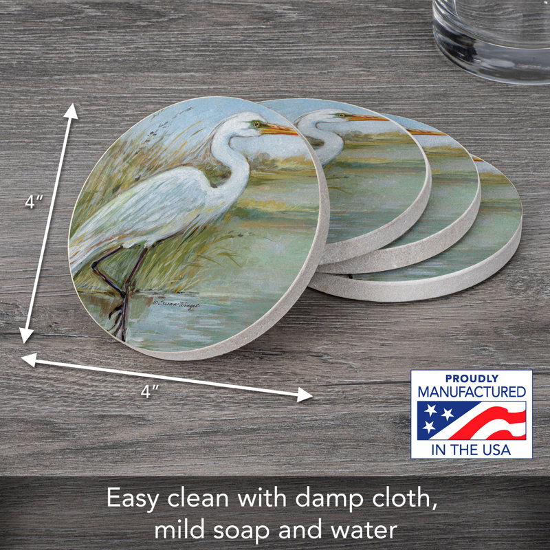 Ensemble de 4 sous-verres en grès naturel August Grove® Coastal Egret