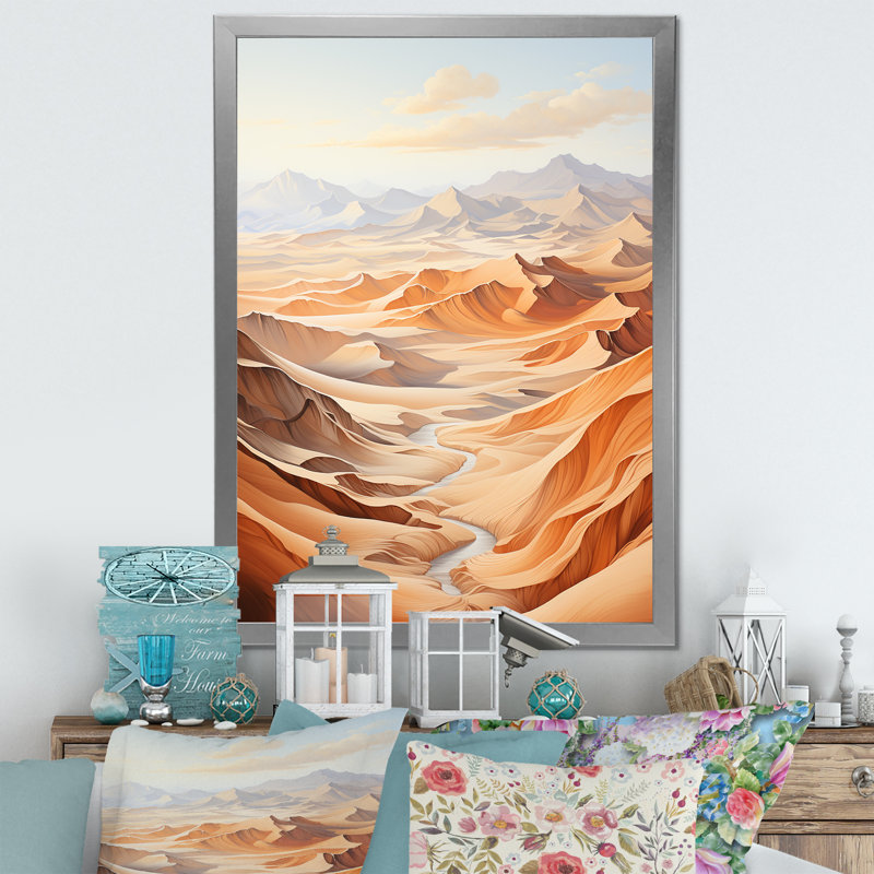 Désert du désert, impression de minimalisme sur toile, Cadre simple argenté, H 40 po x l 30 po x P 1,5 po