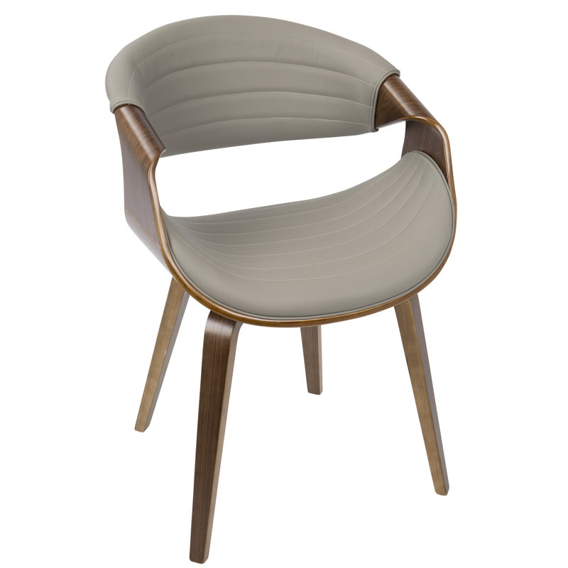 Chaise avec accoudoirs rembourrée Arabelle, Similicuir gris, Noyer