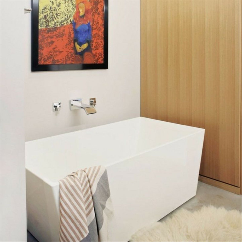 Cube 60'' L Freestanding Soaking Bathtub, Brushed Nickel, Matte White