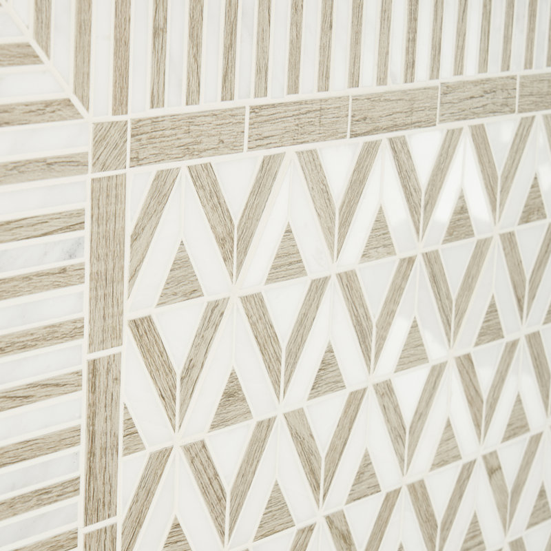 Florey Linear Corner 7.87 in. x 7.87 in. Polished Marble Floor and Wall Mosaic Tile, Wooden Beige