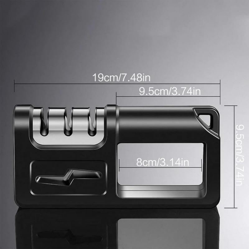 4In1 Knife Sharpener, 3 Stage Manual Sharpener For Sharpening Kitchen Knives (Black)