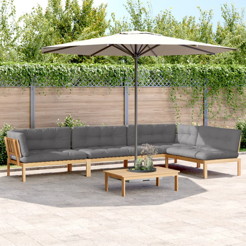  Pallet Sofa Set Natural Wood, Black, Light Brown, Black, 2x corner + 2x middle + table