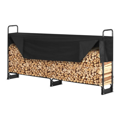 Outdoor Firewood Rack with Waterproof Cover, 101 x 14 x 46 in, Heavy-Duty Steel Log Holder for 1/2 Cord, Black