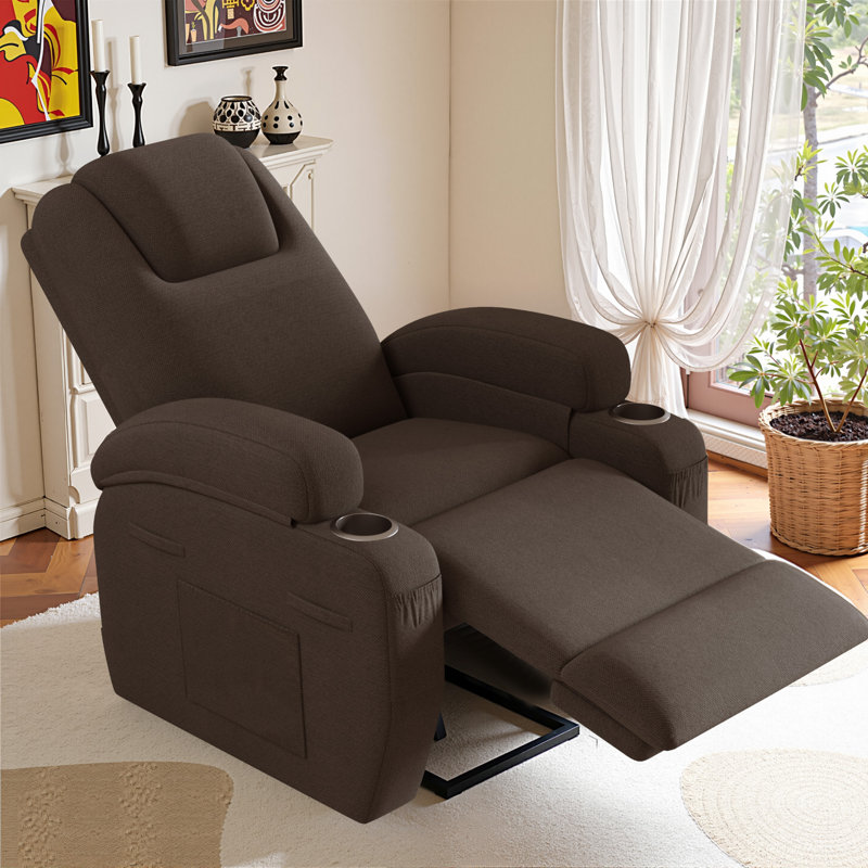 Fauteuil de massage ergonomique inclinable - Canapé inclinable réglable avec 8 points de massage, accoudoirs élargis et dossier épais pour un confort ultime, avec deux porte-gobelets