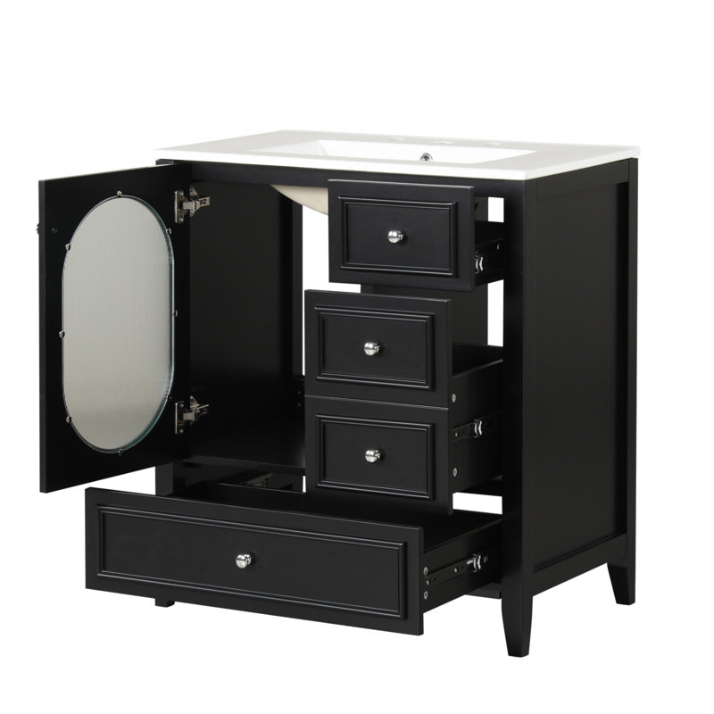 Meuble-lavabo sophistiqué avec des matériaux de qualité et un grand espace de rangement, Noir, noir, noir, noir