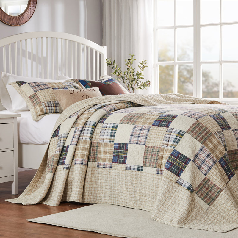 Oxford Taupe Cotton Reversible Queen Bedspread Set