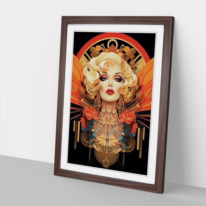 Drag Queen Art Deco 1 Piece Single Picture Frame Wall Art, 64cm H x 46cm W, Walnut Framed