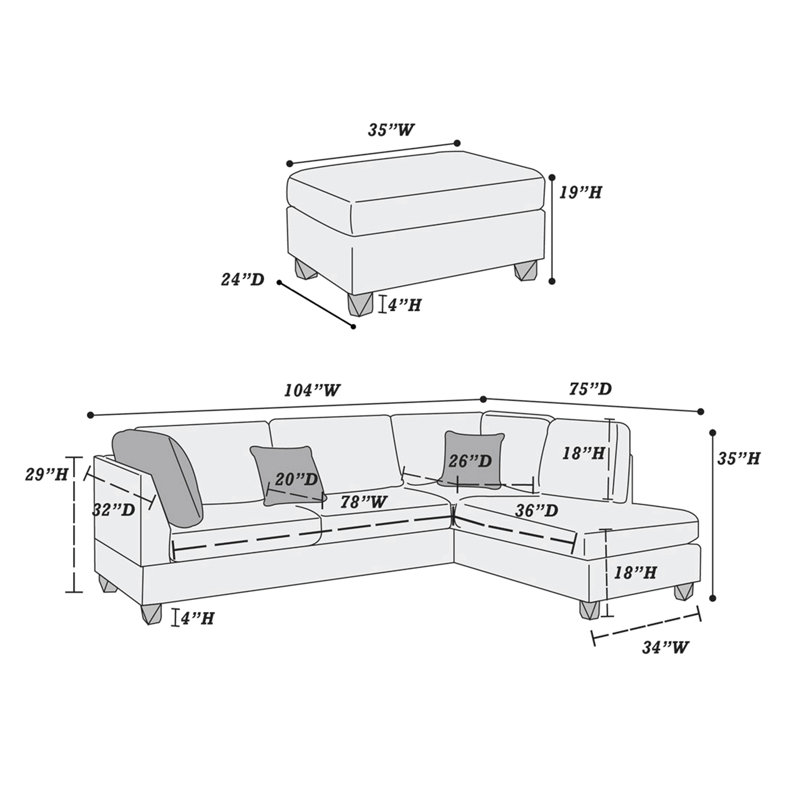 Canapé modulaire réversible en polyfibre avec repose-pieds, gris, Gris foncé