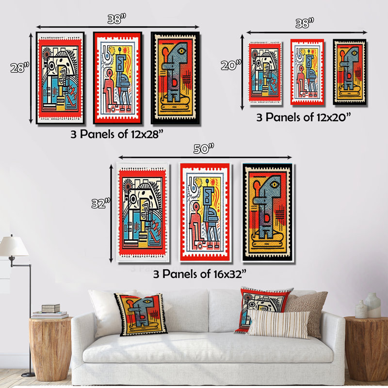 Retro Stamp Tribute To Keith IV - Transitional Art Set Of 3 Pieces, Toile tendue, H 20 po x l 36 po