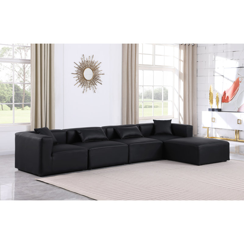 Canapé modulaire en similicuir 5 pièces, Cuir végétalien noir