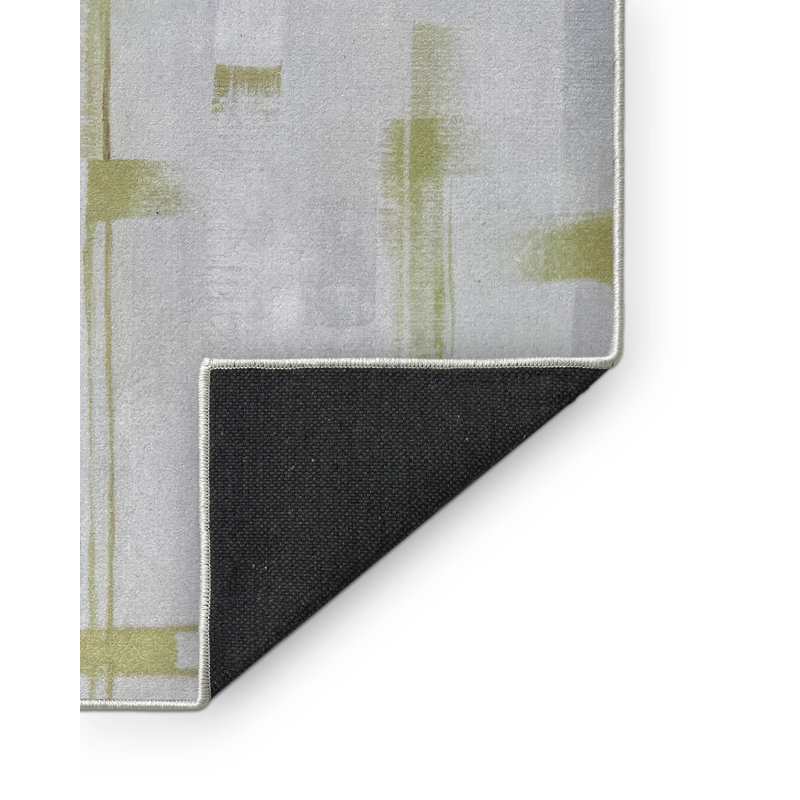 Tapis en polyester tissé à la machine dans des champs olive, Rectangle 2 pi x 3 pi