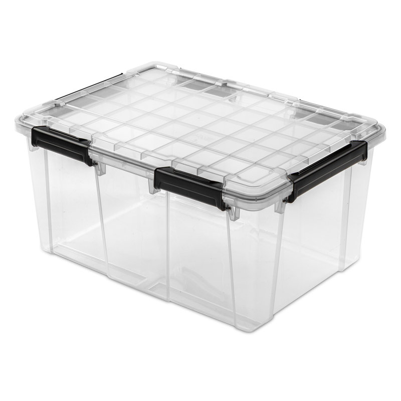 Sterilite 80Qt Gasket Box, Stackable Storage Container with Lids, Black, 16 Pack