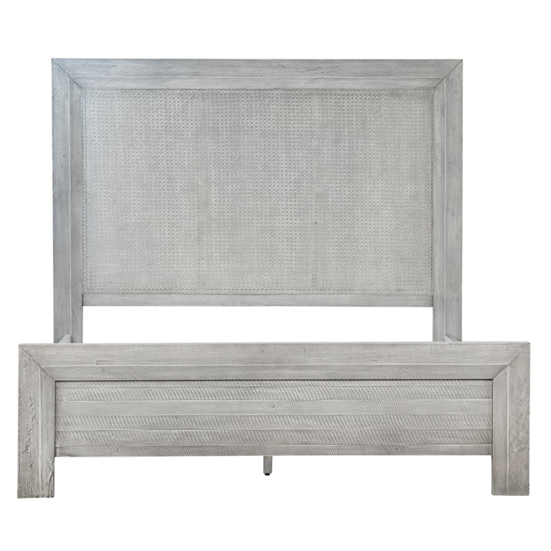 Geneva Light Grey Reclaimed Acacia And Rattan Panel Bed, Queen, Queen