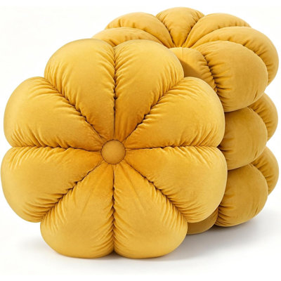 Coussins décoratifs plissés en velours jaune avec motif de citrouilles pour l'automne et l'Action de grâce