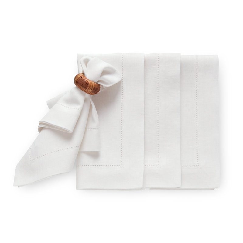 Medium Weight Hemstitch - 100% Pure Linen Dinner Napkins, White