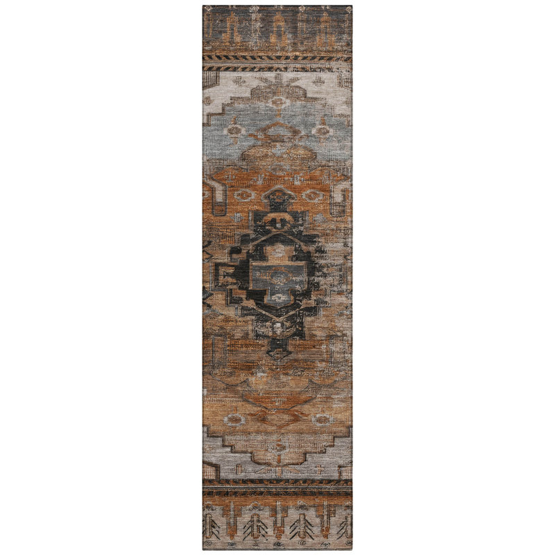 Machine Washable Indoor/Outdoor Xhevrie Terracotta Rug, Runner 2'3" x 7'6"