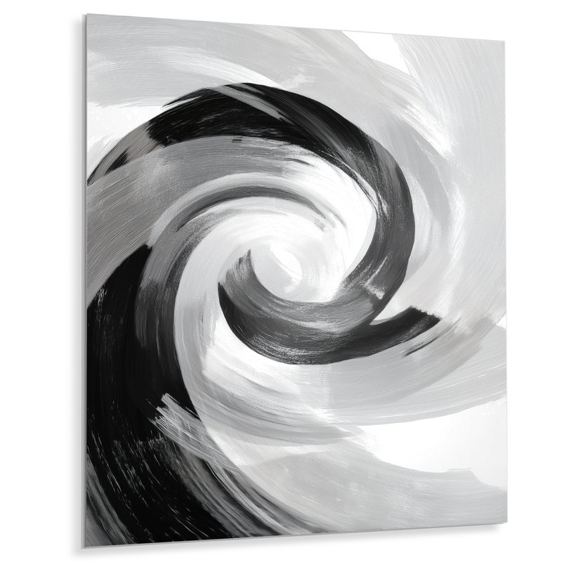 Encre blanche et noire - spirale abstraite, décoration murale en métal, impression moderne sur métal, L 16 po x H 32 po