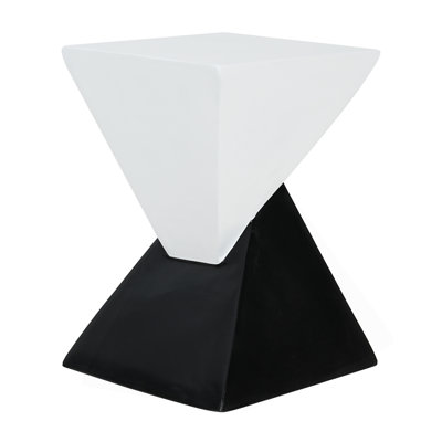 Modern Geometric Mgo Side Table - Black & White Two Tone Indoor Outdoor End Table For Living Room, Patio, Garden, 18'' H X 12.5'' Base
