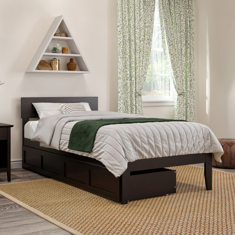 Lit plateforme avec rangement en bois Valeria Premium, Simple TG, Espresso