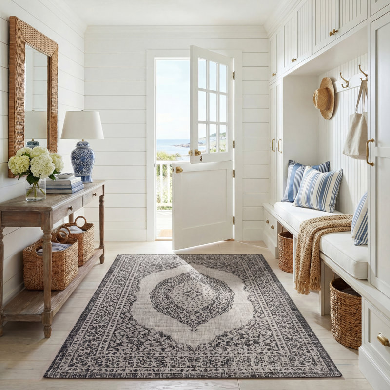 Amedee Performance Oriental Indoor/Outdoor Area Rug, Rectangle 5'3" x 7'7"