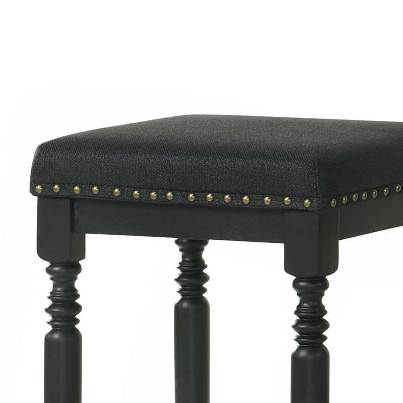 Tabourets de comptoir en bois rustique avec siège rembourré et garniture cloutée (ensemble de 2), Noir, Noir