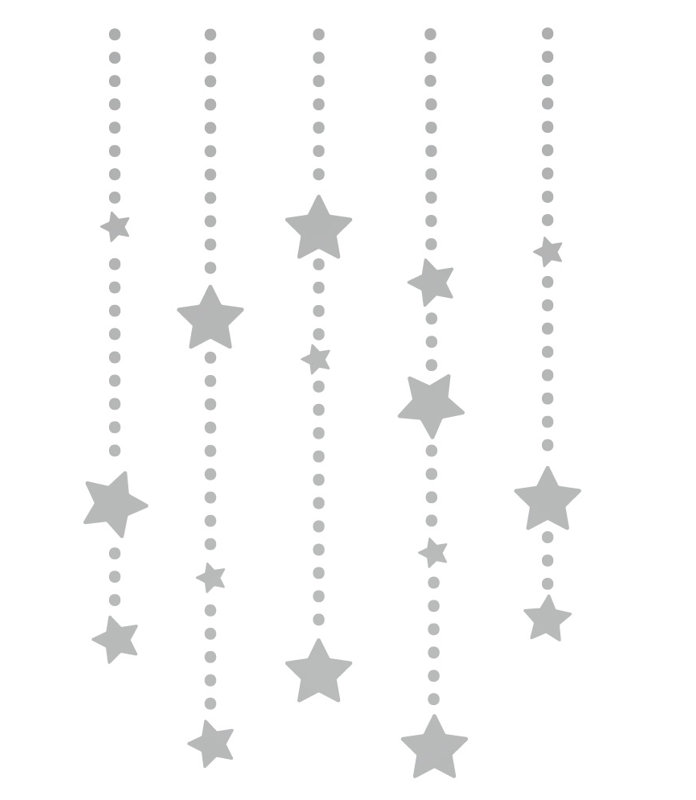 Décalcomanie murale étoile éléments suspendus, H 45 po x l 30 po x P 0,01 po, Argent