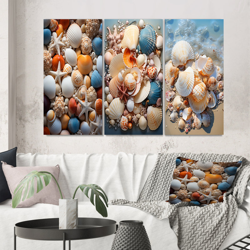 «Beach Photo Seashell Symphony II», 3 pièces sur toile, Toile tendue, H 28 po x l 36 po