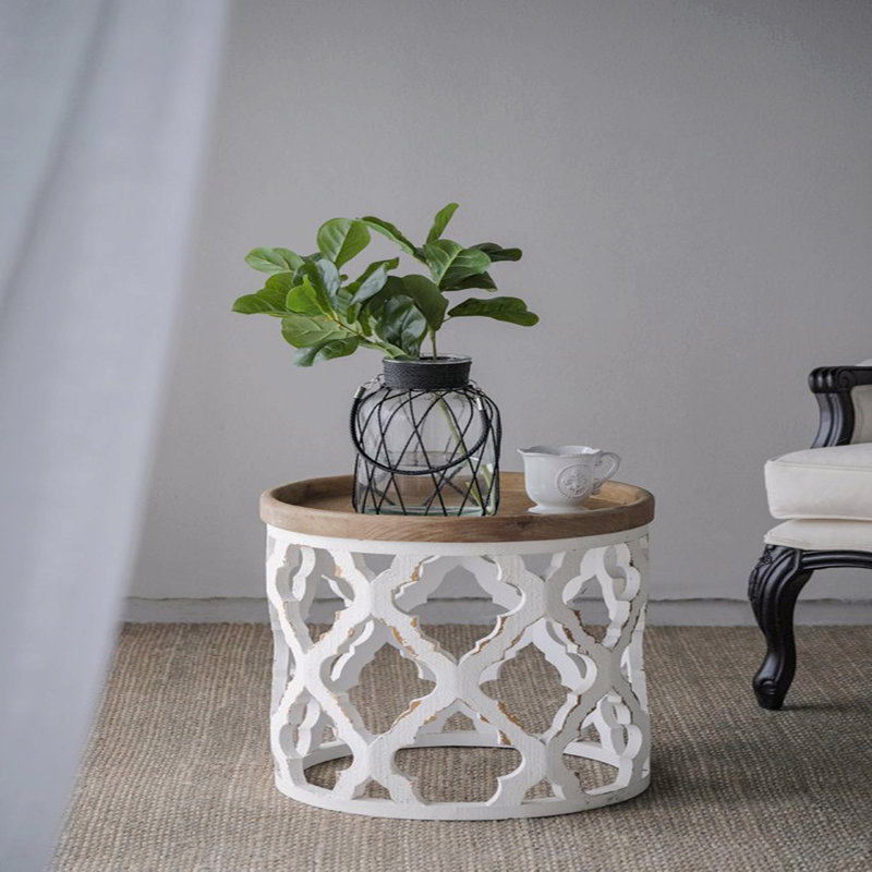 Grande table d'appoint 23 po blanche vieillie