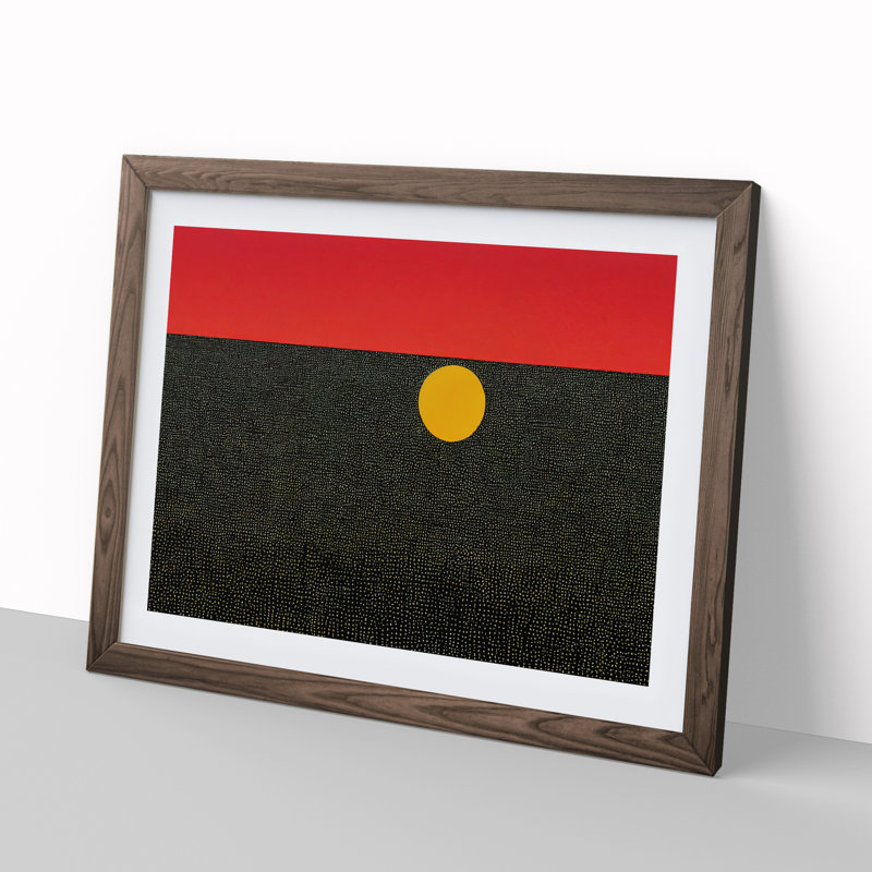 Abstract Sunset Sun Vol.9 - Single Picture Frame Print, 46cm H x 64cm W x 2cm D, Walnut