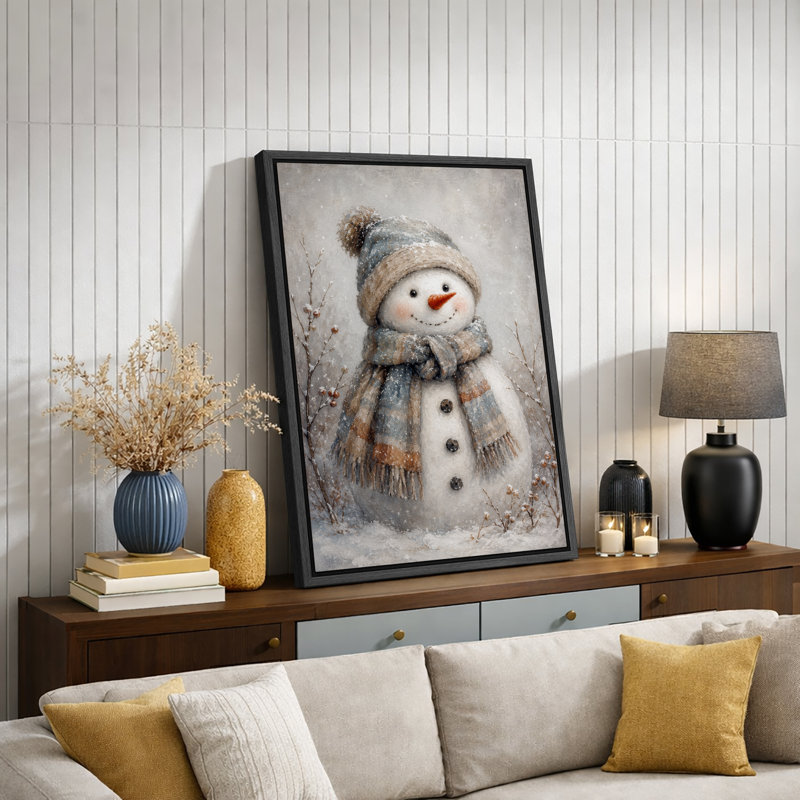 «Cozy Snowman Winter Holiday», reproduction de chambre d'enfant, impression sur toile encadrée, H 36 po x l 24 po x P 1,5 po