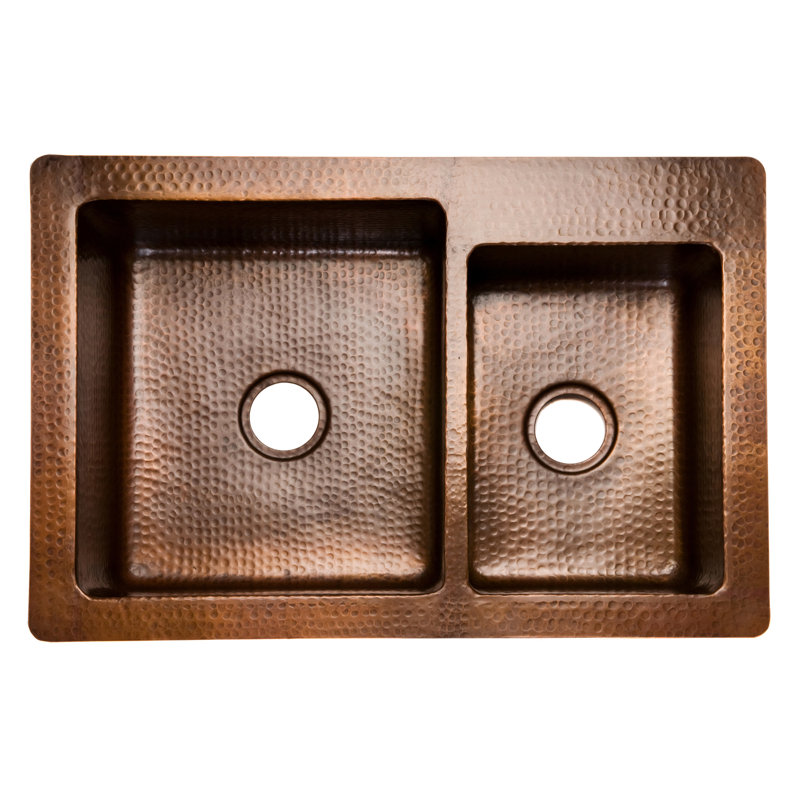 Évier de cuisine 33 "à double cuve en cuivre martelé 33/40