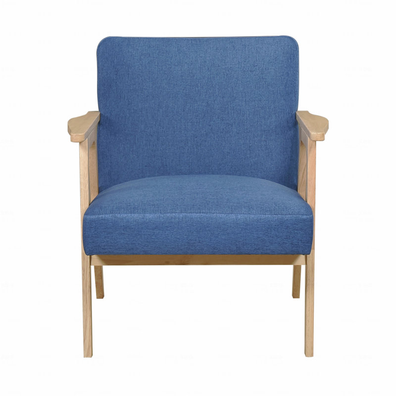 Chaise d'appoint - Meuble de style moderne avec revêtement en tissu bleu et bois d'hévéa massif, Bleu, Naturel / naturel