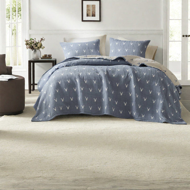 Ensembles de literie très grand / très grand rustique, jacquard en polyester avec tête de cerf, couvre-lit réversible pour un confort toutes saisons