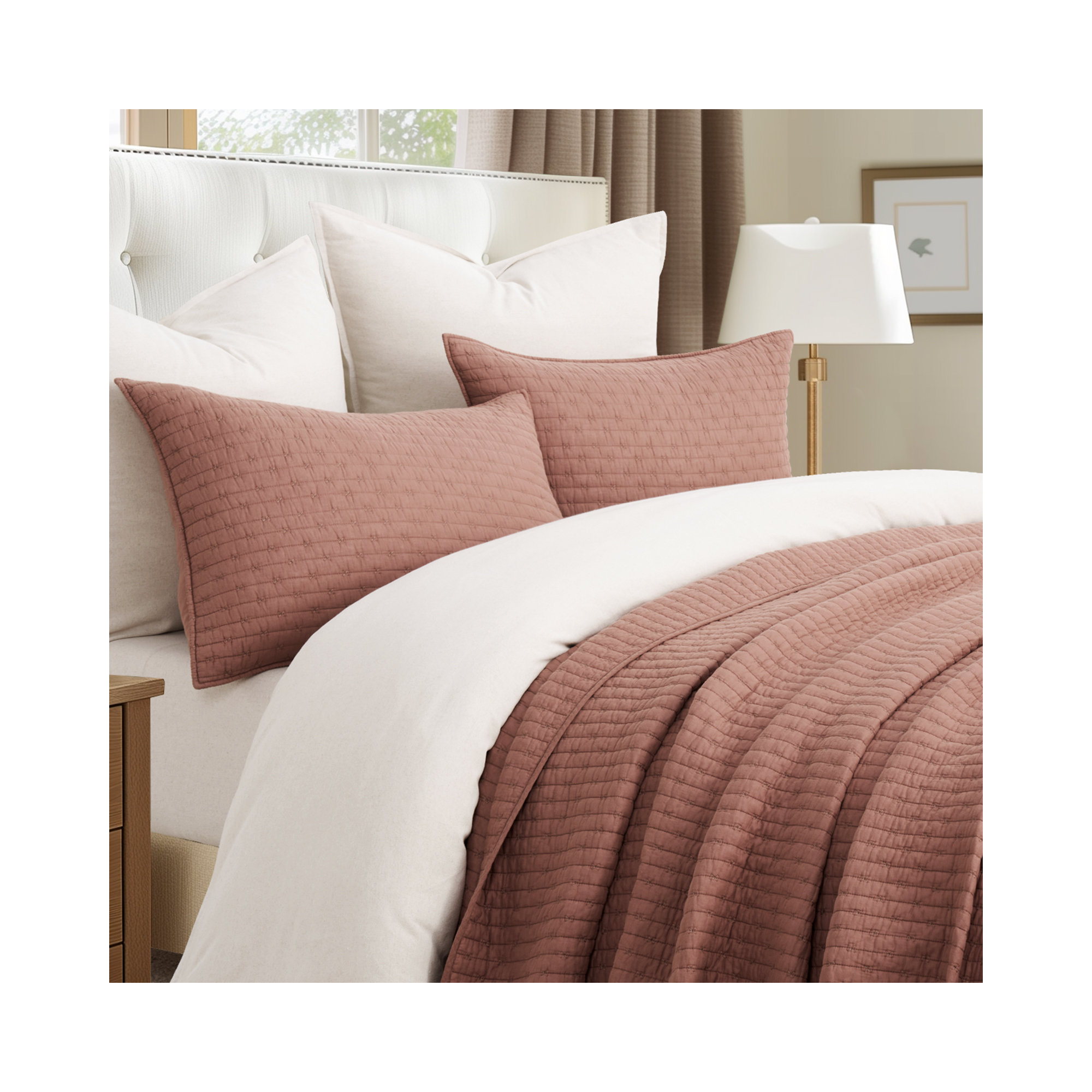 Cross Stitch Cotton Quilt set, Terracotta Clay, King