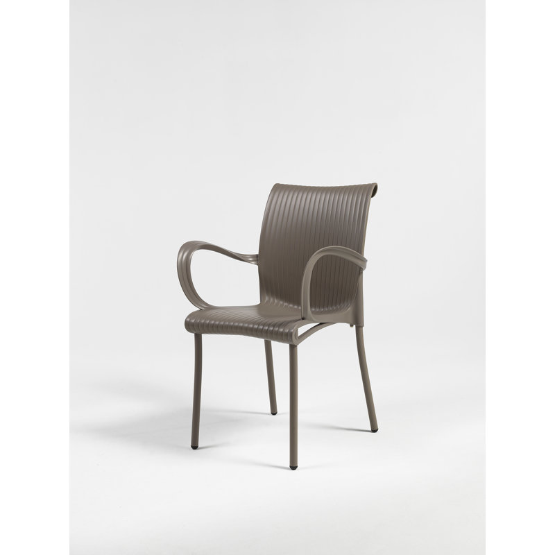 Achaia Stacking Patio Dining Armchair with Cushion, Burro