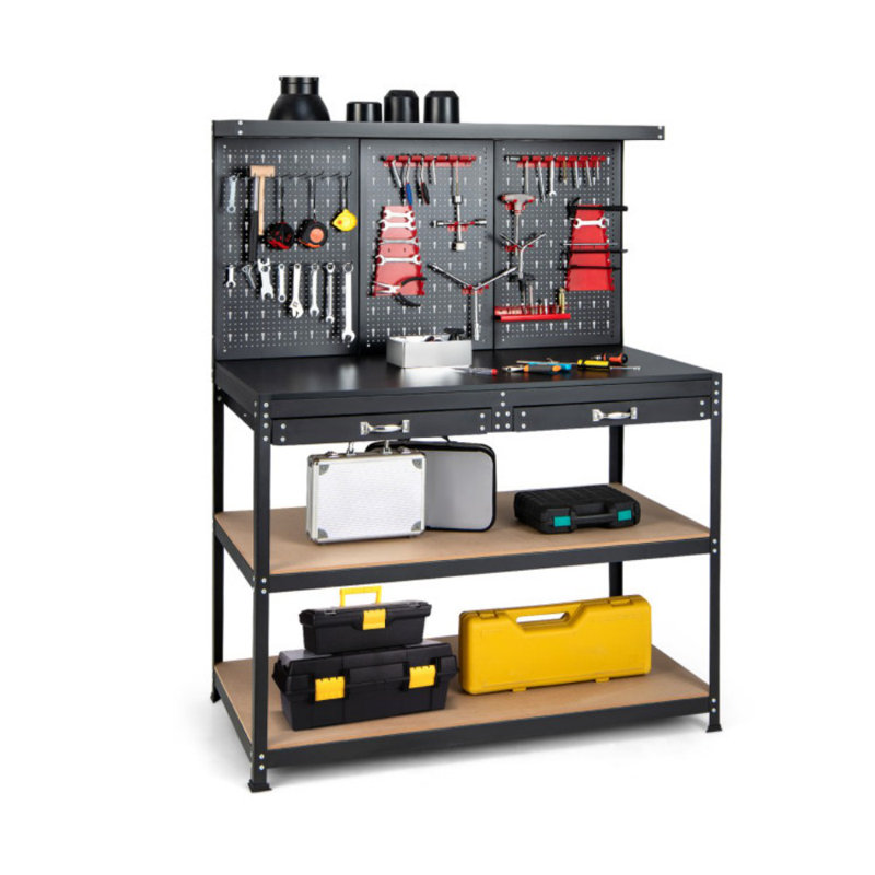 48 Inch Workbench With Pegboard And Drawers