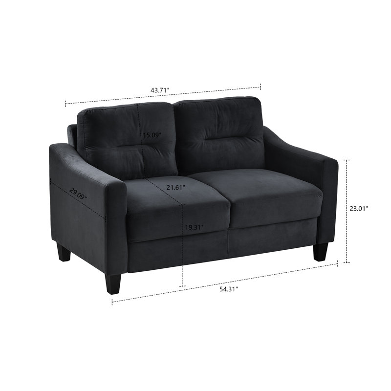 Alexie 54.33'' Velvet Square Arms Loveseat, Black Velvet