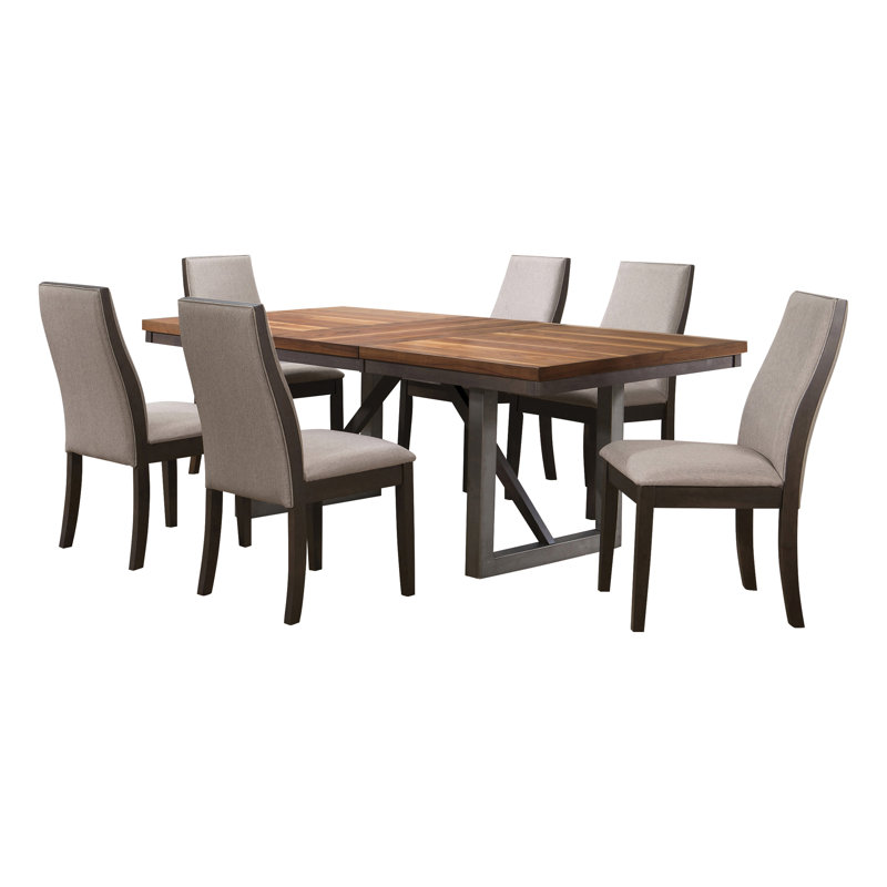 Ensemble de salle à manger rectangulaire L 76,85 po x l 40,65 po, 7 pièces : table, 6 chaises, Gris clair / noir