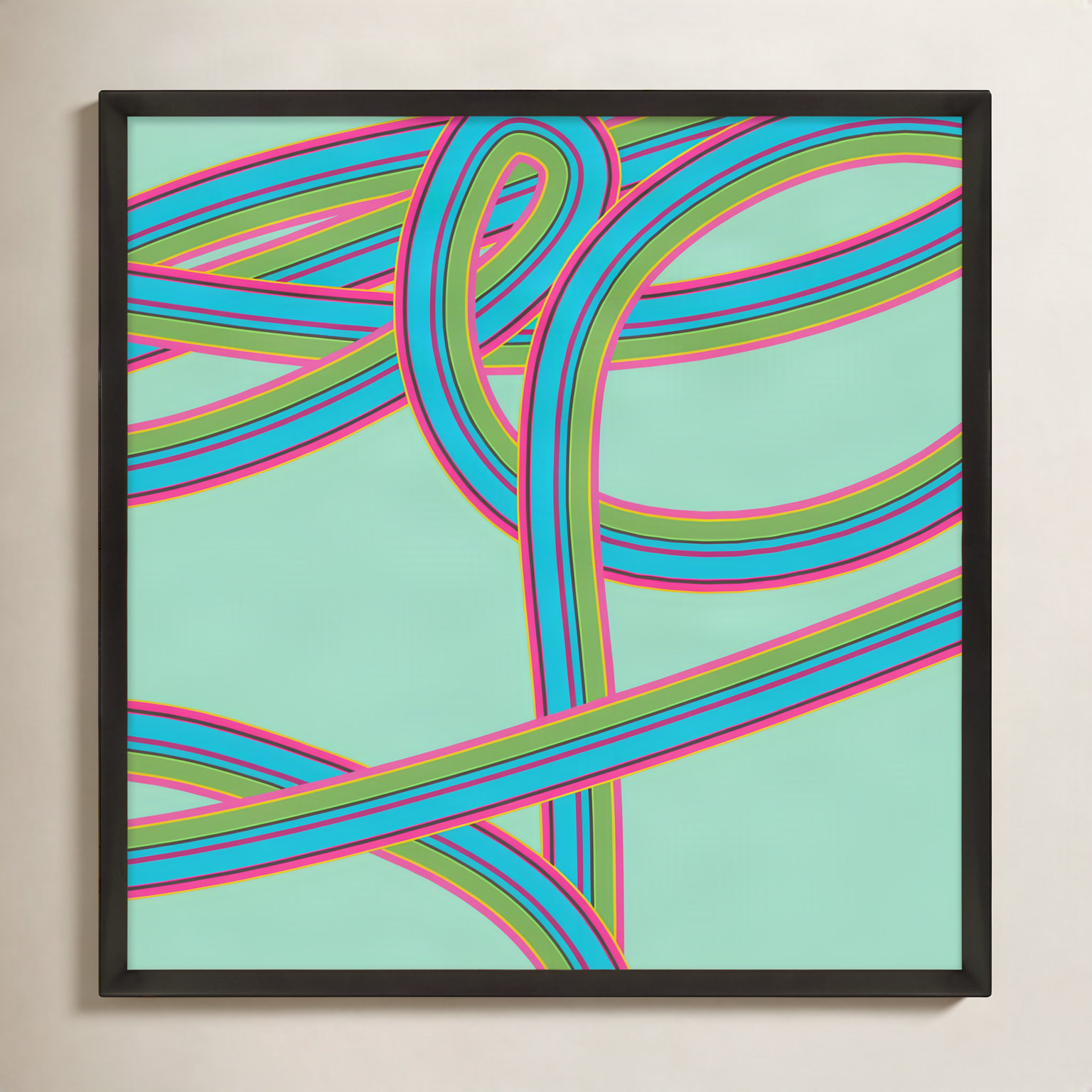 Polo "Turquoise Twist" Print by Jacques Pilon, 30" H x 30" W x 1.25" D, Black