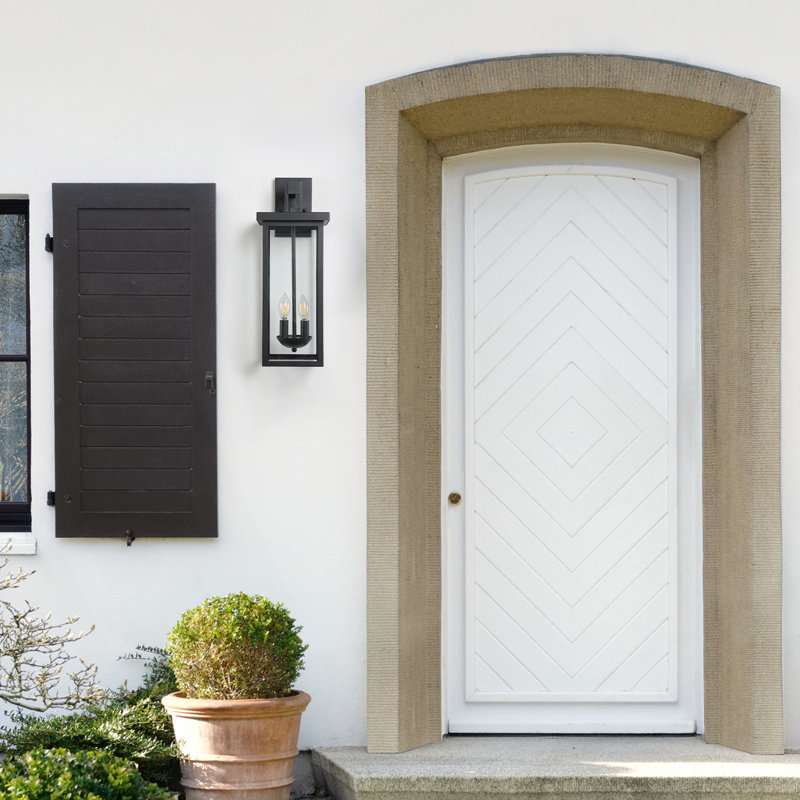 1-Pack 22.0" Outdoor Wall Lantern With Dusk To Dawn Sensor, Matte Black Finish, Clear Glass Panels, Weatherproof Exterior Light For Porch, Patio, Garage, 2-Light Design (Bulb Not Included)