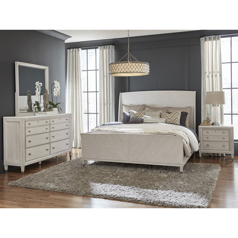 Beige King Transitional Wood Panel Bed with Headboard