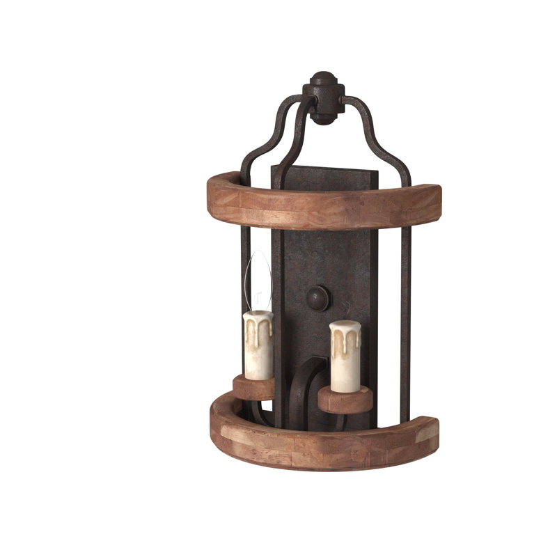 Lampe murale bougie 2 lumières Arkaitz, Noir texturé / tonneau à whisky