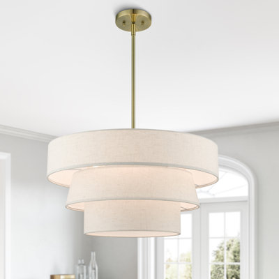 4 - Light Steel Dimmable Drum Chandelier