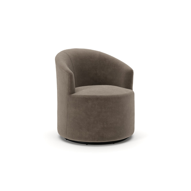 Fauteuil demi-tonneau pivotant rembourré Deryn, Chenille Andrew Driftwood Performance