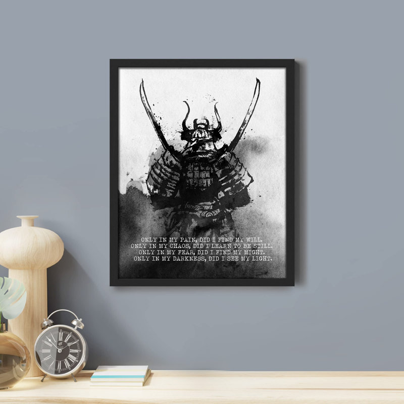 " Only In My Darkness Did I See Light Samurai Killer Ink Watercolor ", 10" H x 8" W, Black
