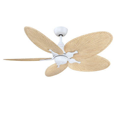 Islander DC 52 inch Indoor/Outdoor Ceiling Fan - Matte White with Natural Narrow Oval Palm-Inspired Blades